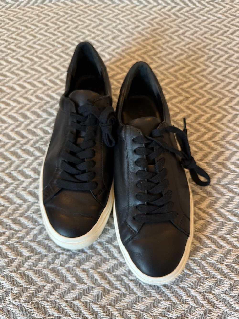 Vince Black Leather Sneakers with White Rubber Sole